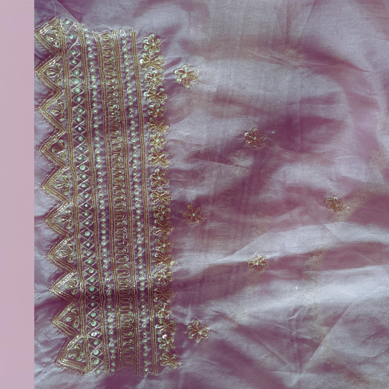 Pure Organza Saree in heavy zardozi handwork in lavender color - Kalyanam By Swati