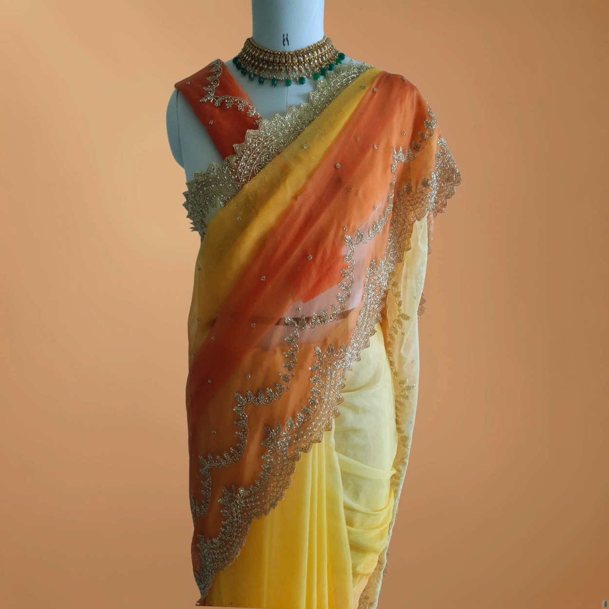 Pure Organza Saree in heavy zardozi handwork in dual shades - Kalyanam By Swati