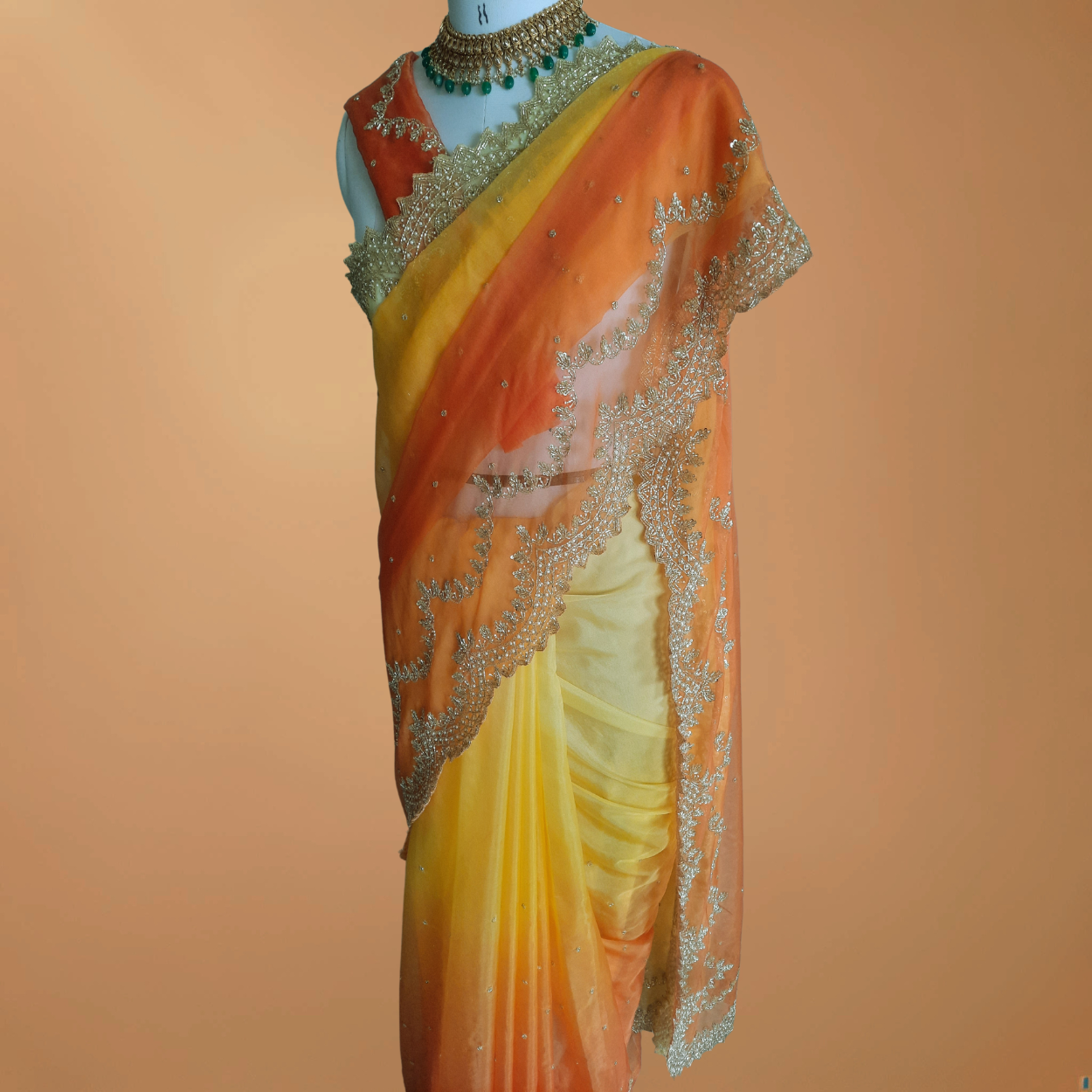 Pure Organza Saree in heavy zardozi handwork in dual shades - Kalyanam By Swati