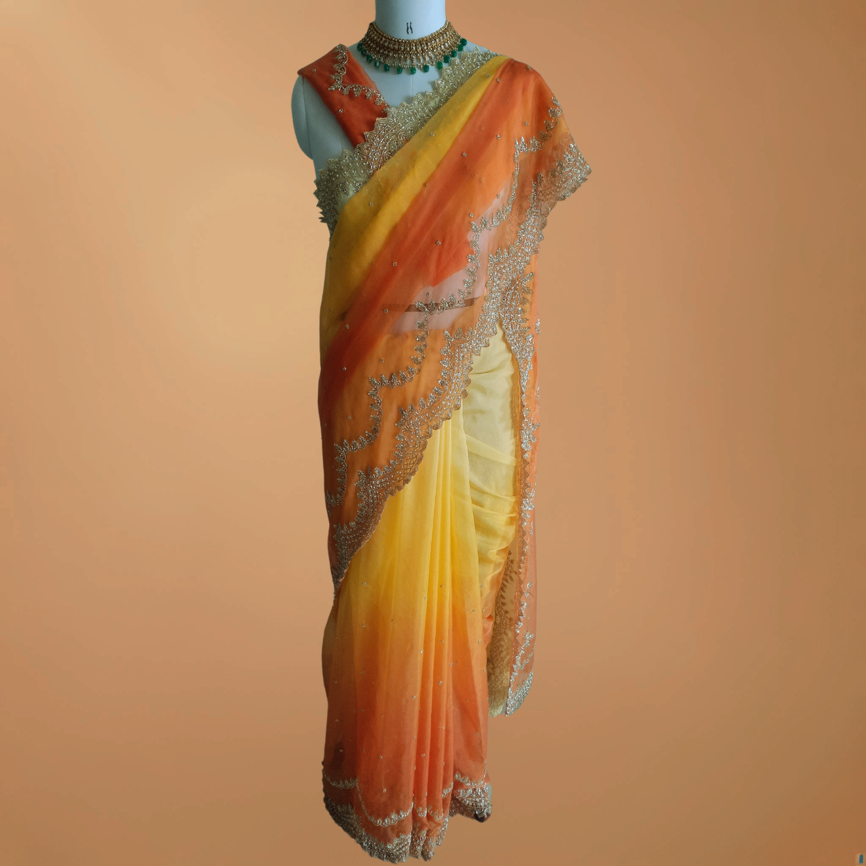 Pure Organza Saree in heavy zardozi handwork in dual shades - Kalyanam By Swati