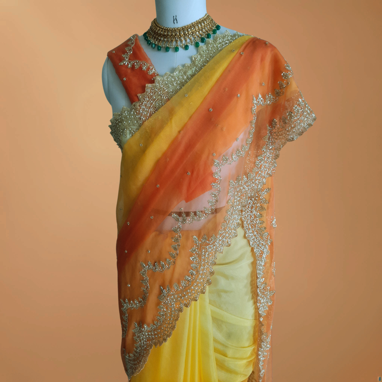 Pure Organza Saree in heavy zardozi handwork in dual shades - Kalyanam By Swati