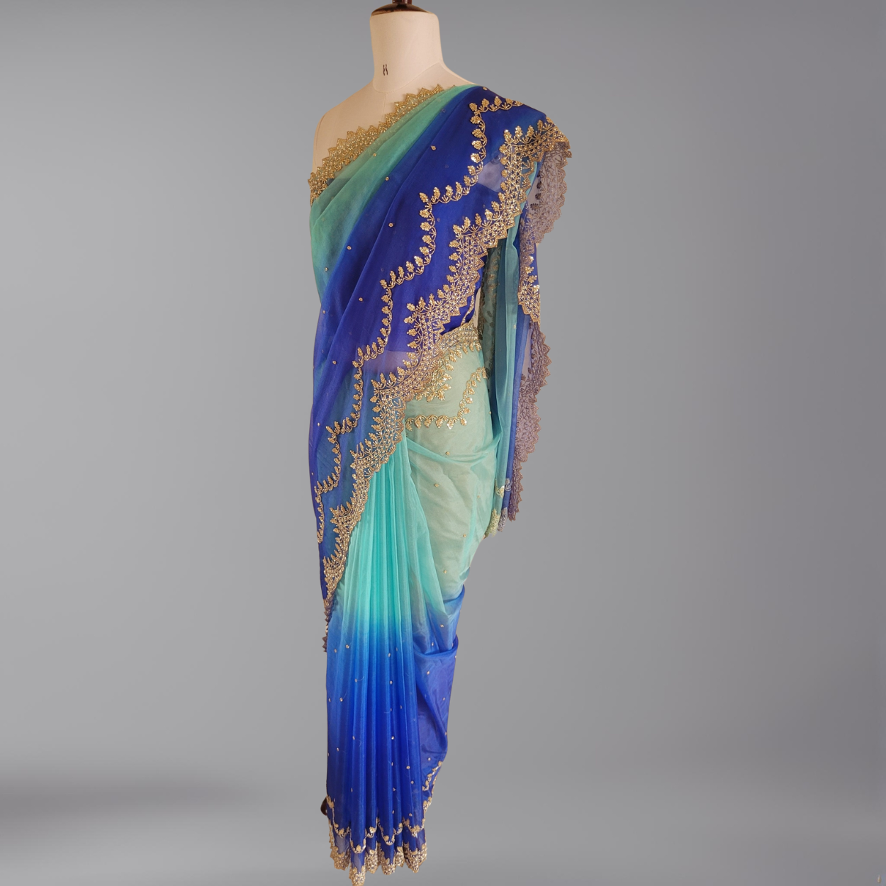 Pure Organza Saree in heavy zardozi handwork in dual shades - Kalyanam By Swati