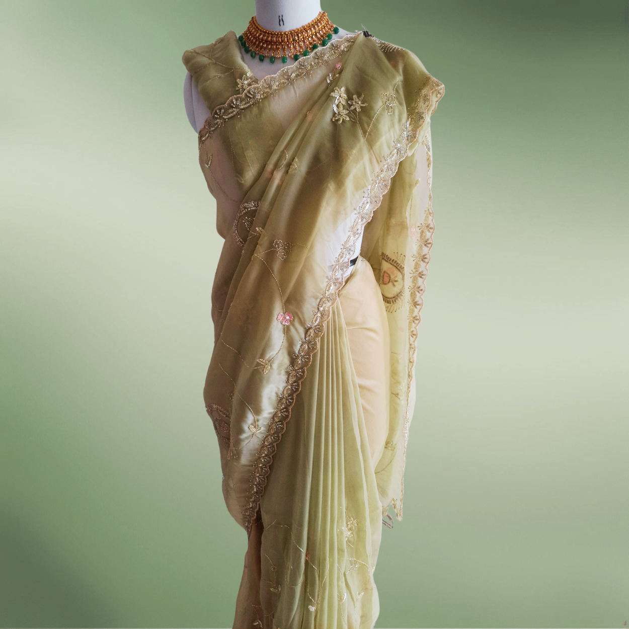 Pure Organza Net Saree in all over cutdana and multicolour stones handwork - Kalyanam By Swati