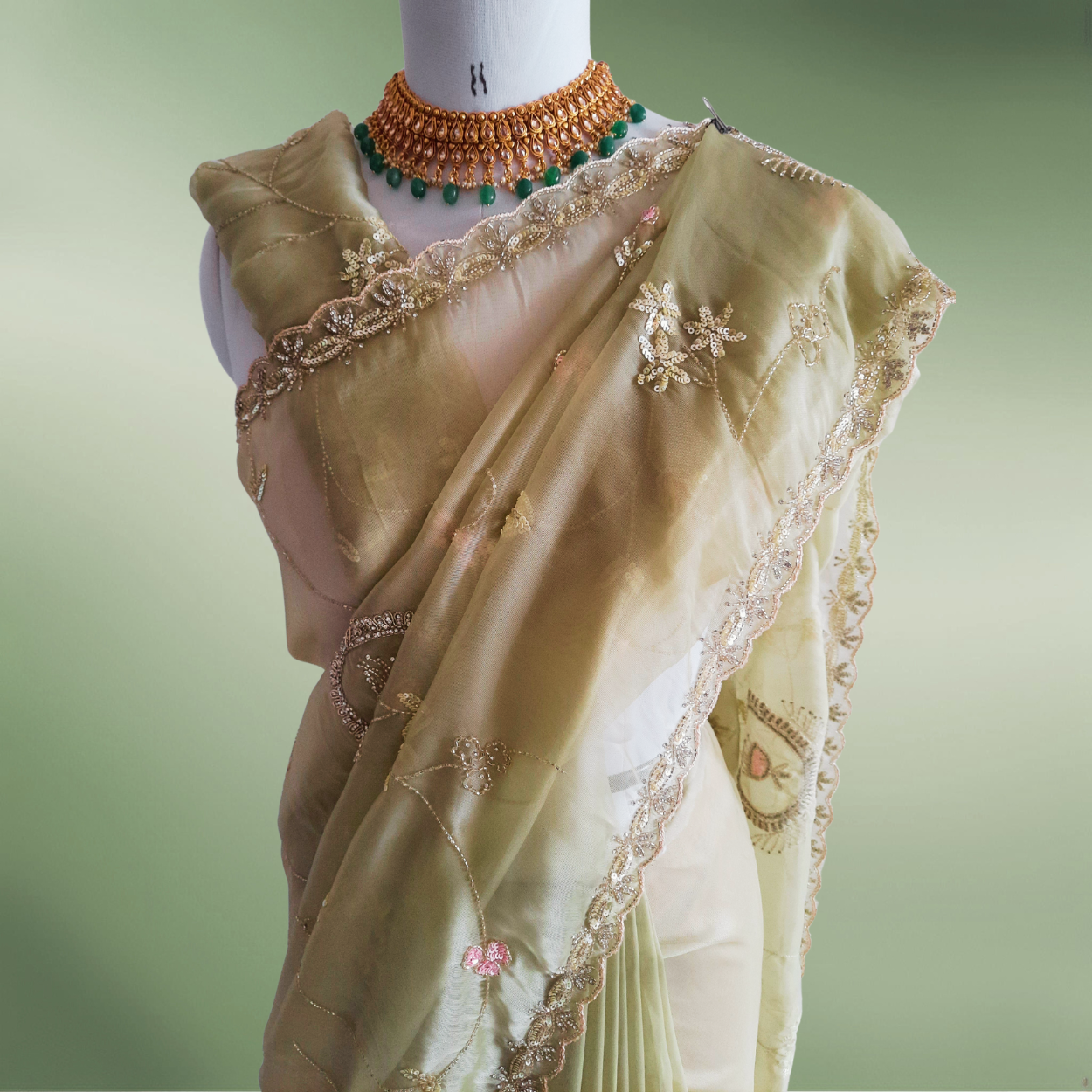 Pure Organza Net Saree in all over cutdana and multicolour stones handwork - Kalyanam By Swati