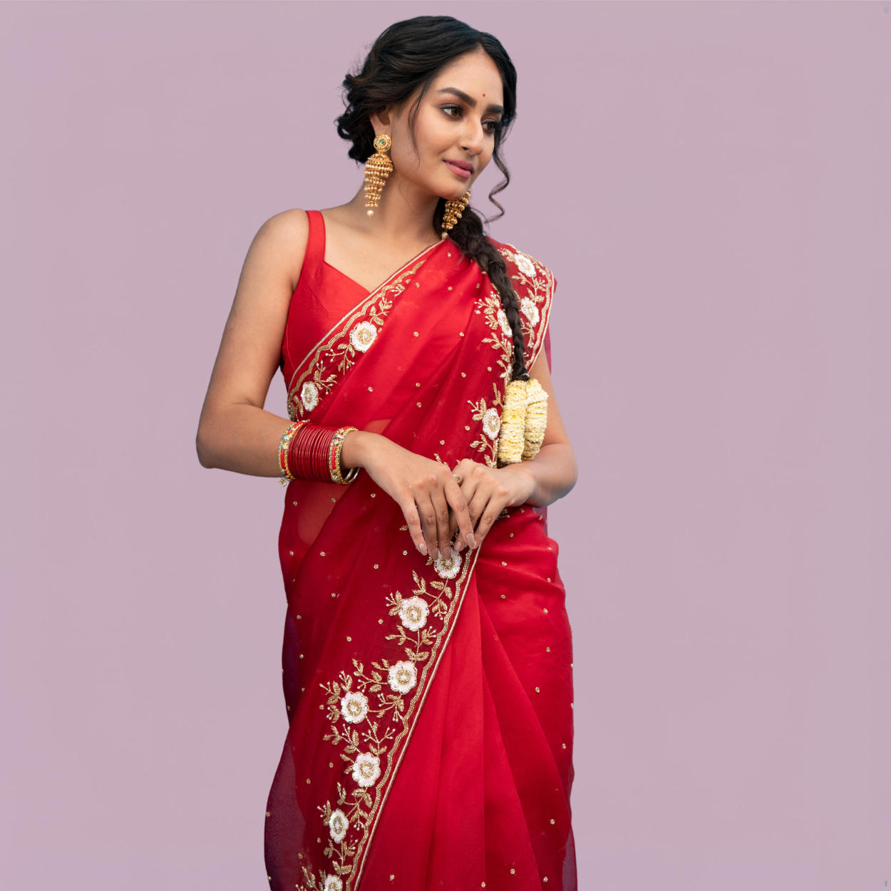 Maroon Red Ombre Shaded Pure Organza Saree in heavy handwork - Kalyanam By Swati