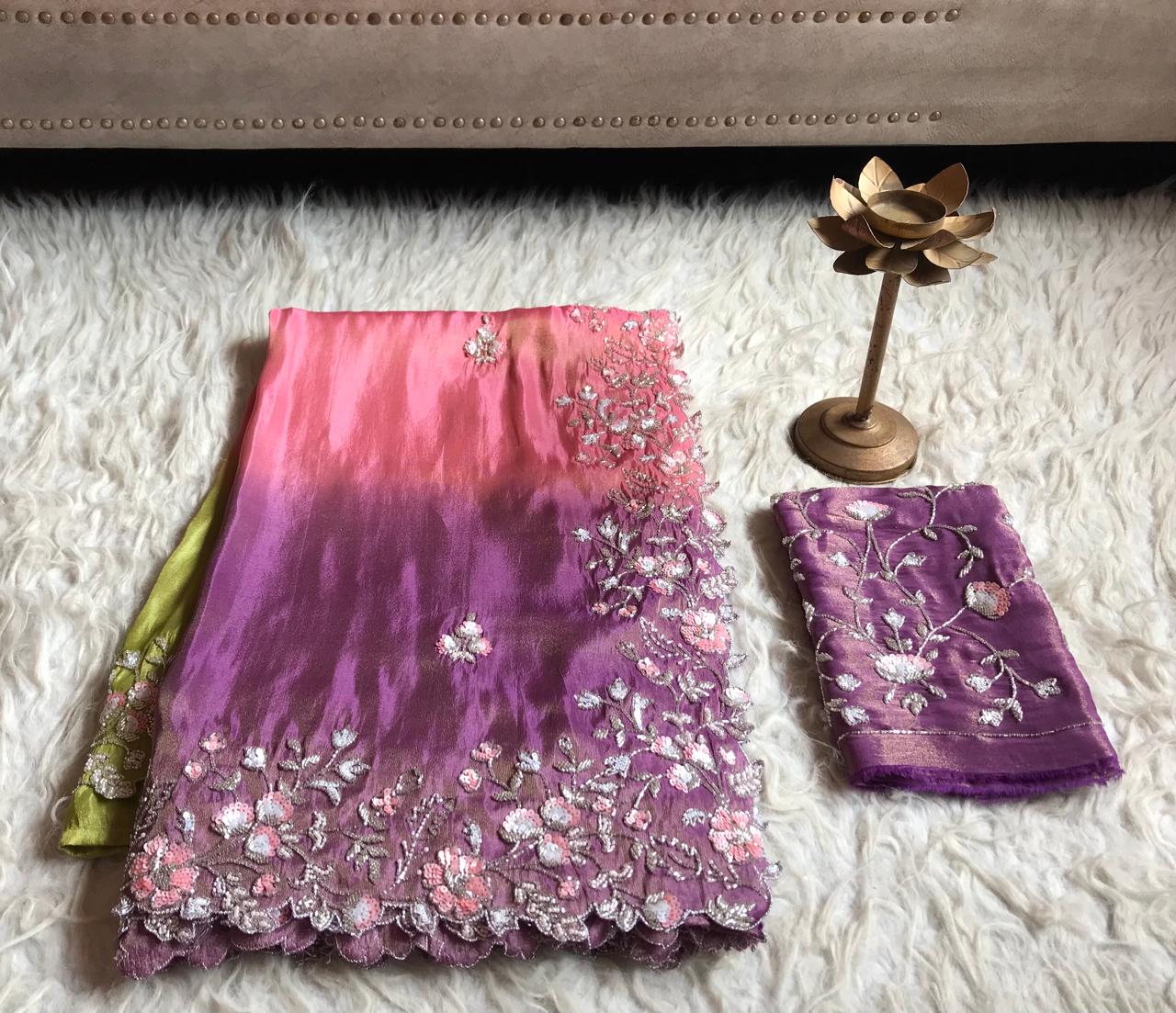 Ombre Shaded Pure Tissue Organza Silk in heavy handwork (On order only) - Kalyanam By Swati