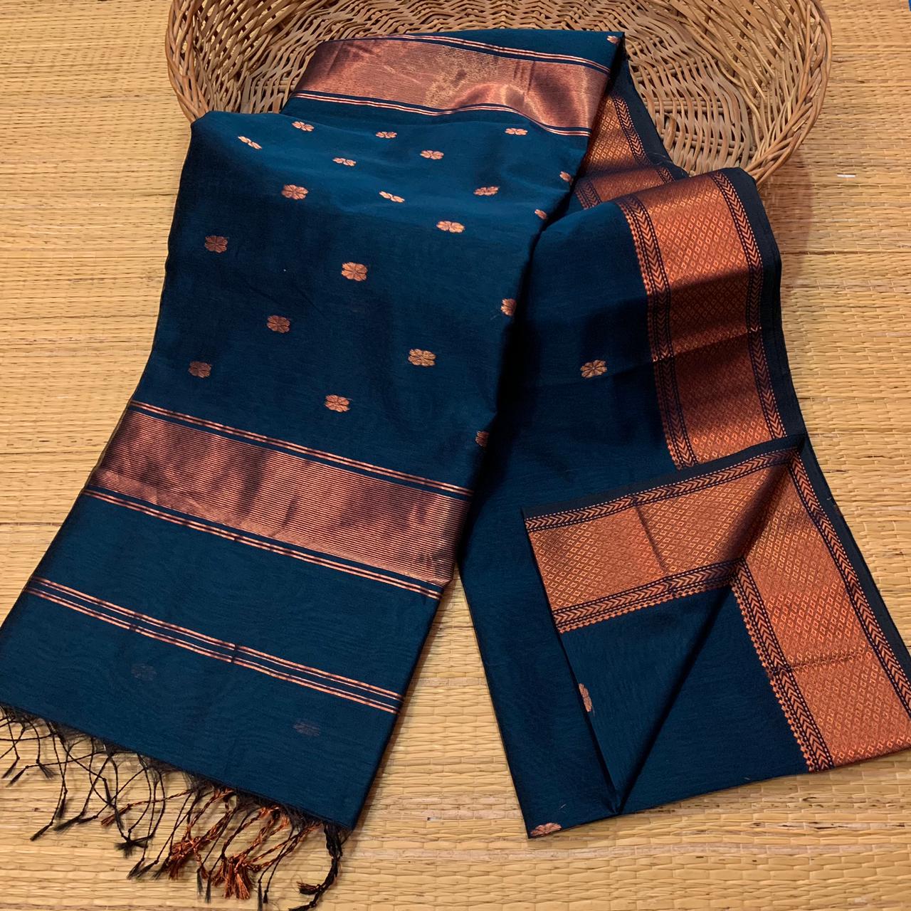 Pure Maheshwari Handloom silk Saree in Antique copper zari - Kalyanam By Swati