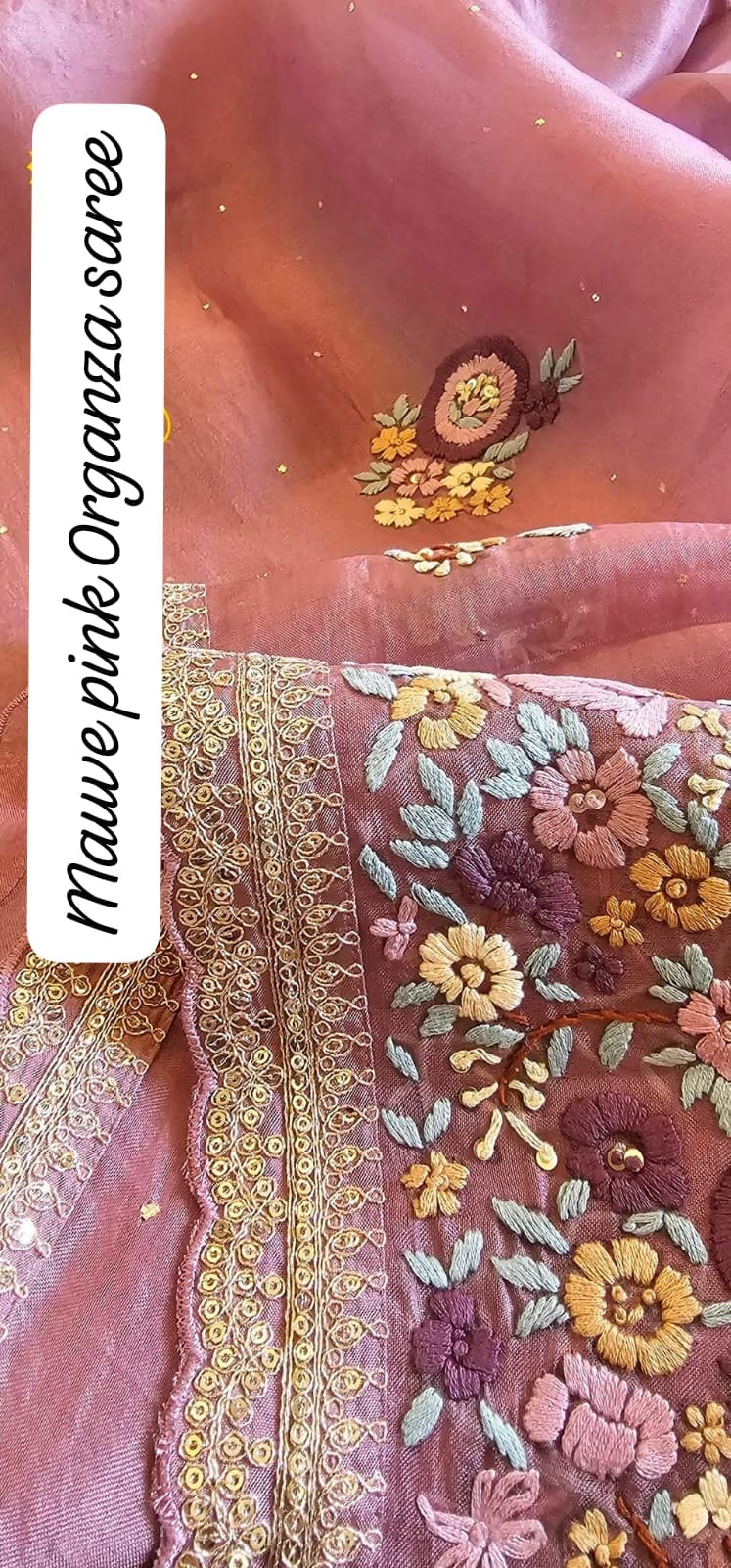 Designer organza silk saree in hand resham thread kantha embroidery (Made on Order) - Kalyanam By Swati