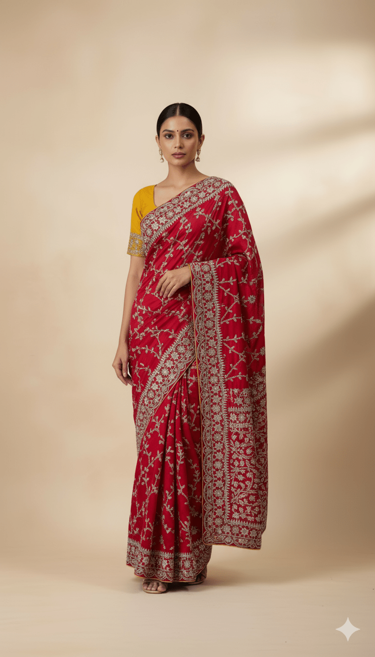 Banarasi Silk Bridal (Wedding) Saree in all over Zari hand weaving in red colour - Kalyanam By Swati