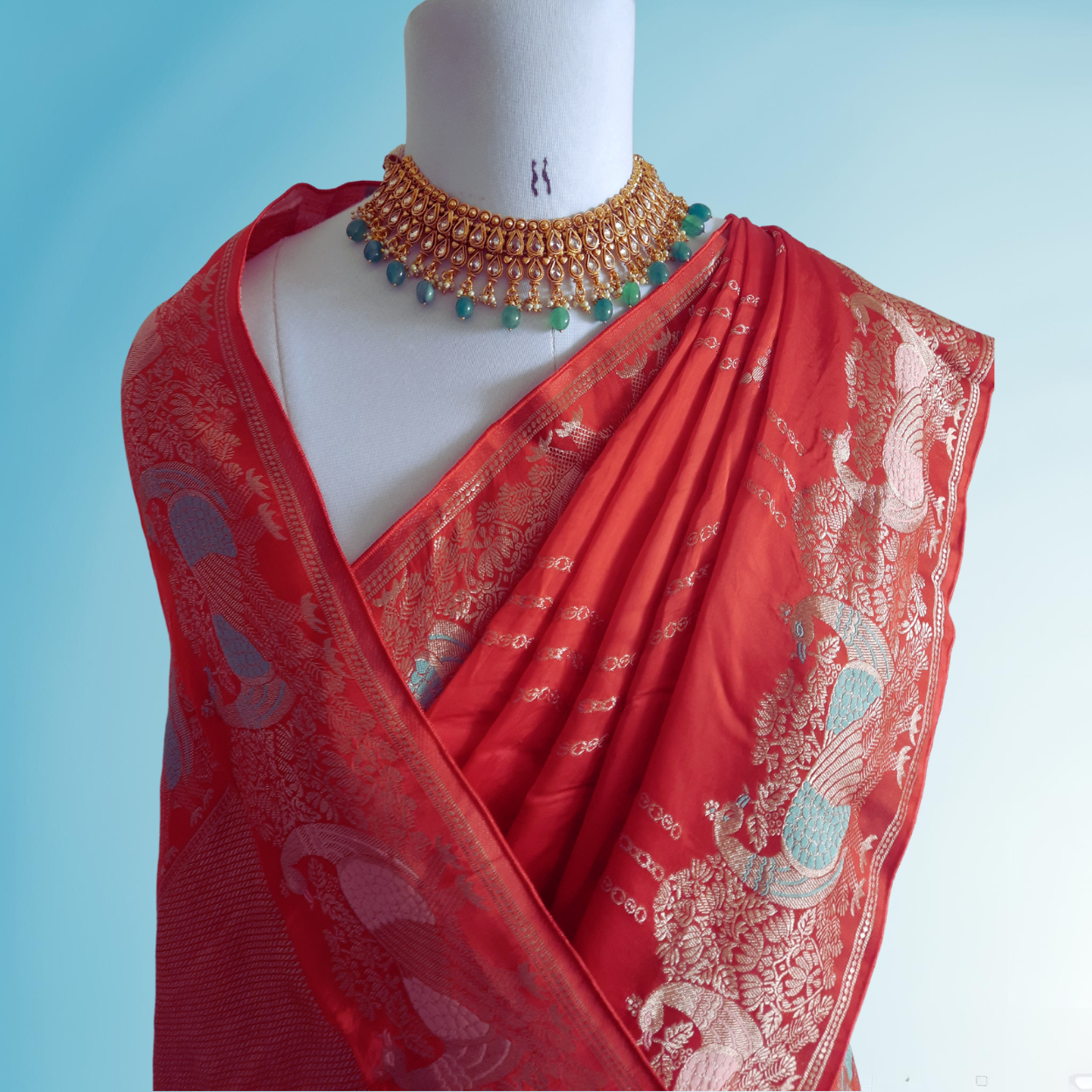 Banarasi Satin Mashru Silk Saree in peacock meenakari zari motifs - Kalyanam By Swati