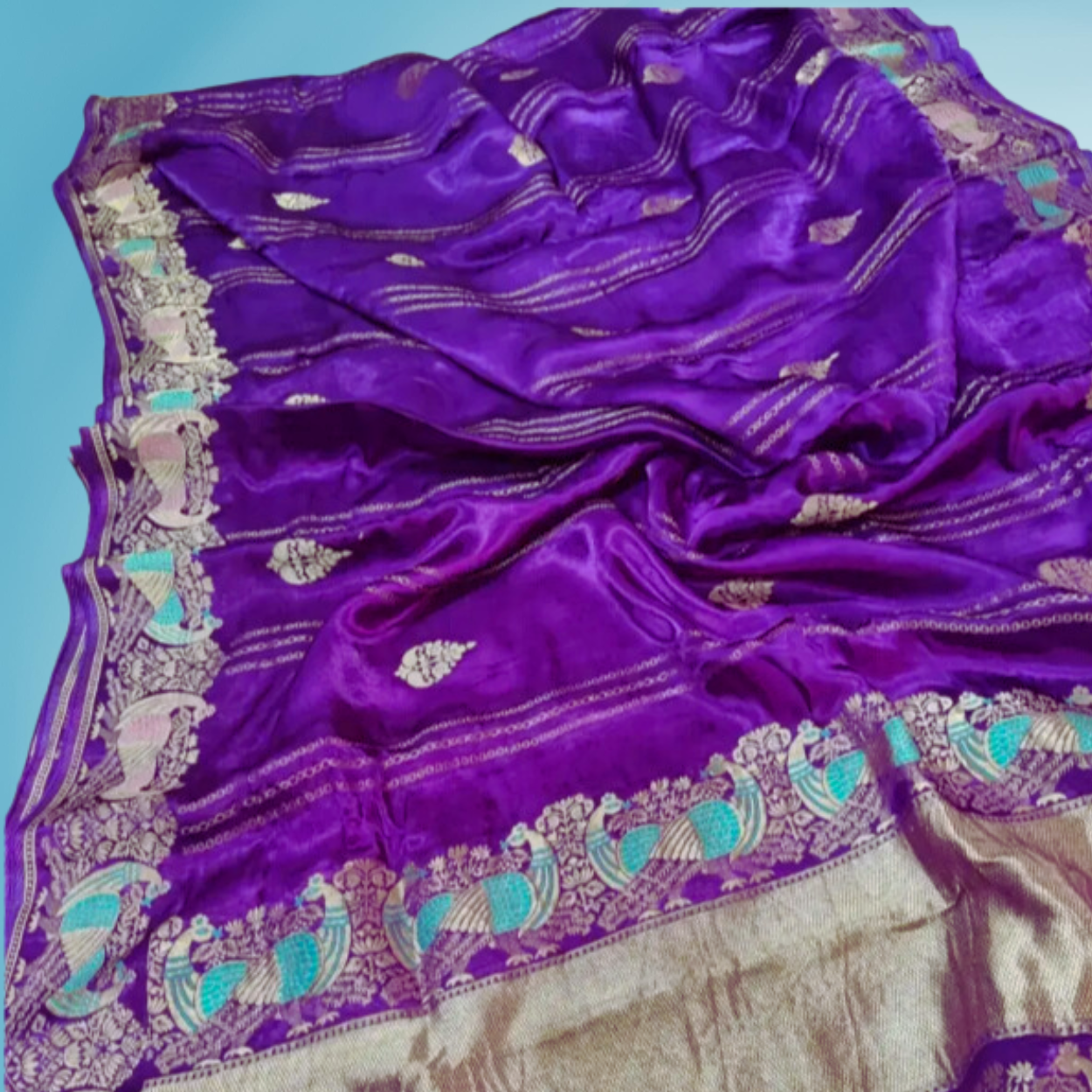 Banarasi Satin Mashru Silk Saree in peacock meenakari zari motifs - Kalyanam By Swati