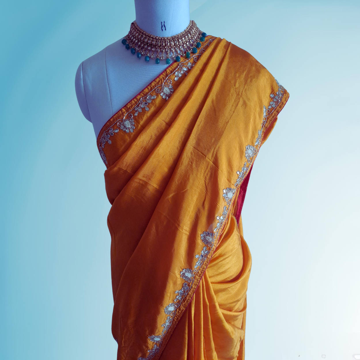 Pure Crepe Satin Silk Saree in Yellow color - Kalyanam By Swati