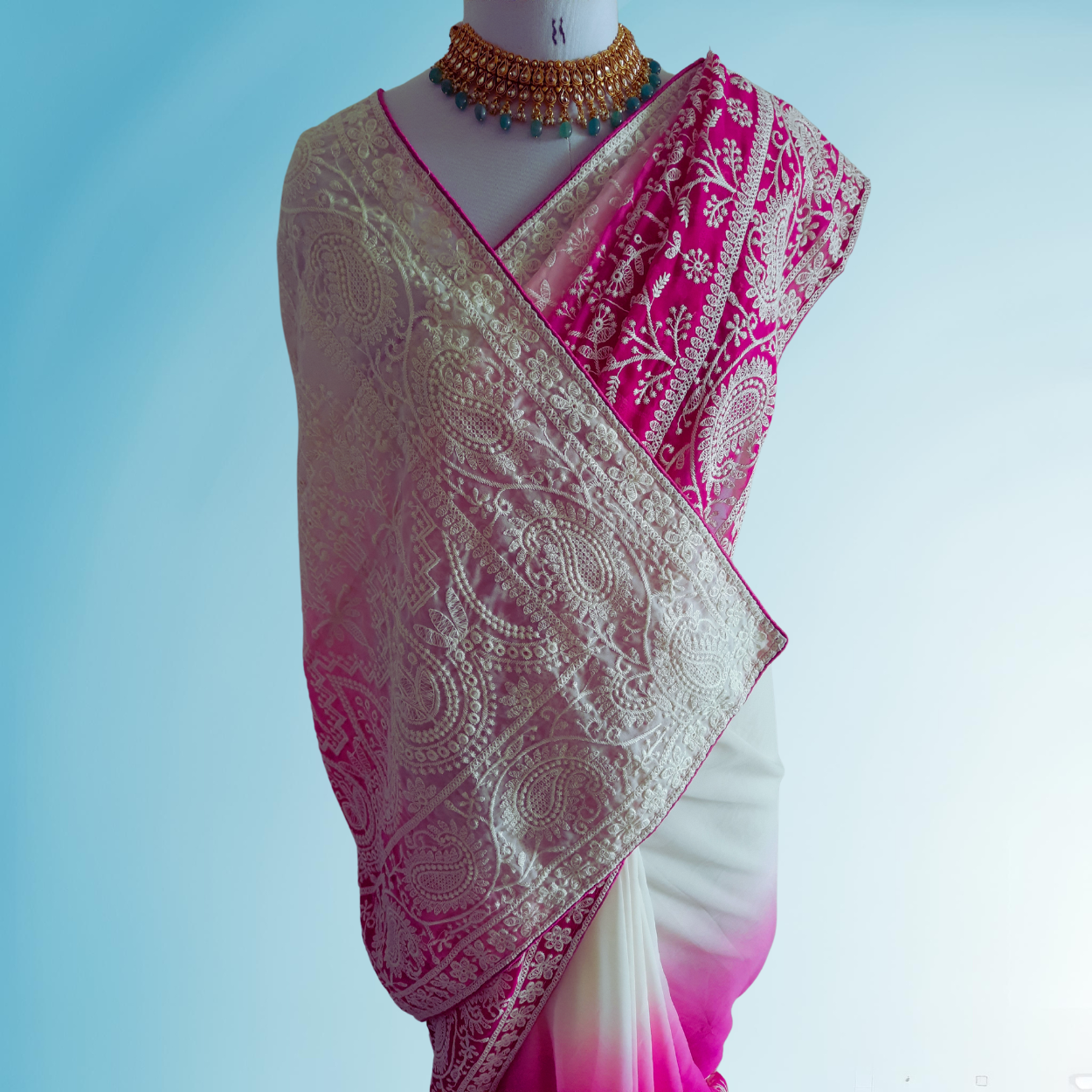 Pure Georgette Chikankari Saree in ombre shades - Kalyanam By Swati