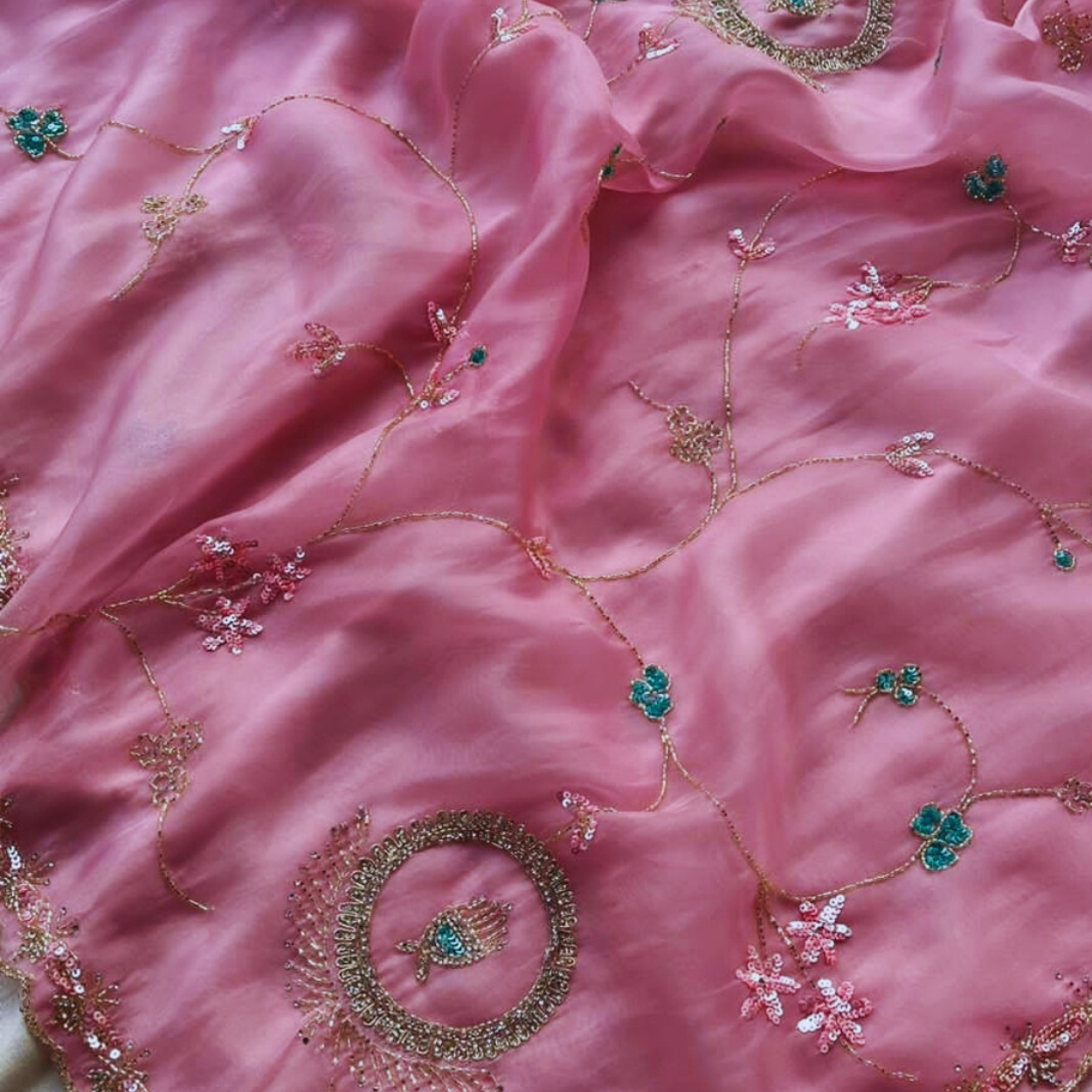 Pure Organza Net Saree in all over cutdana and multicolour stones handwork - Kalyanam By Swati