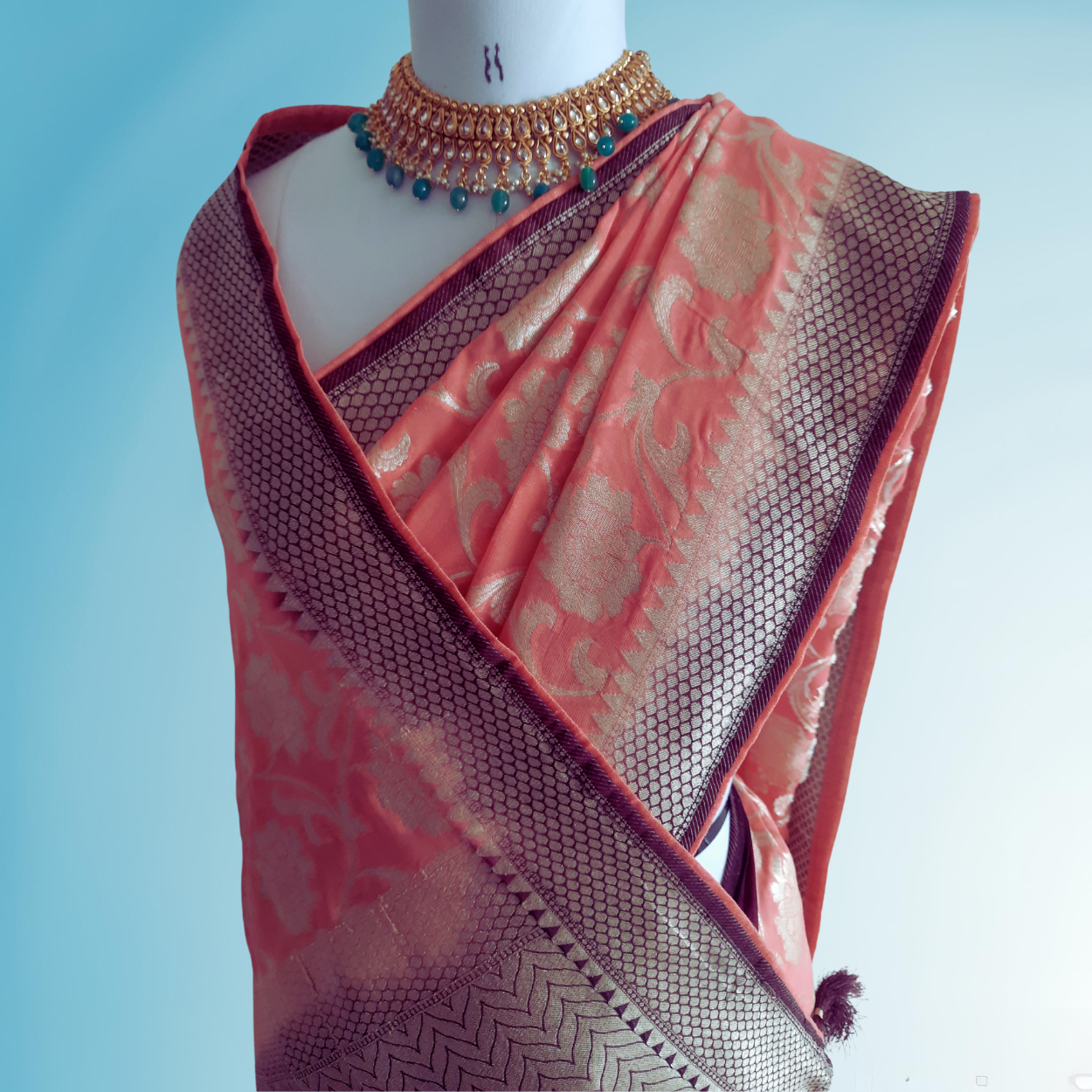 Pure Banarasi Georgette Saree in peach color - Kalyanam By Swati