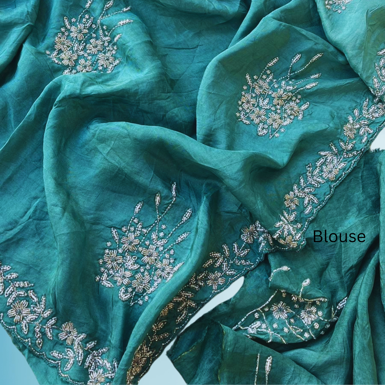 Pure banarasi munga silk saree in all over cutdana and pearls handwork - Kalyanam By Swati