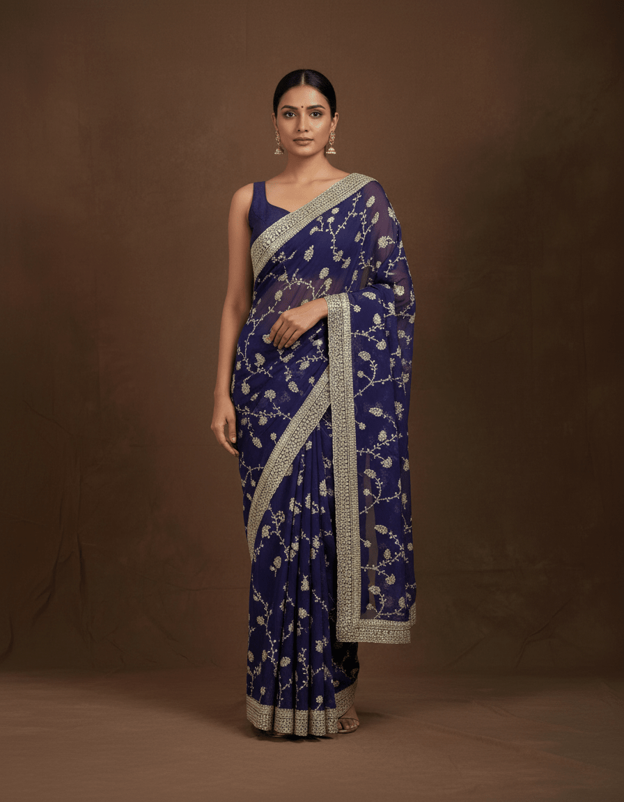 Pure Georgette Saree in hand dabka jaal embroidery - Kalyanam By Swati
