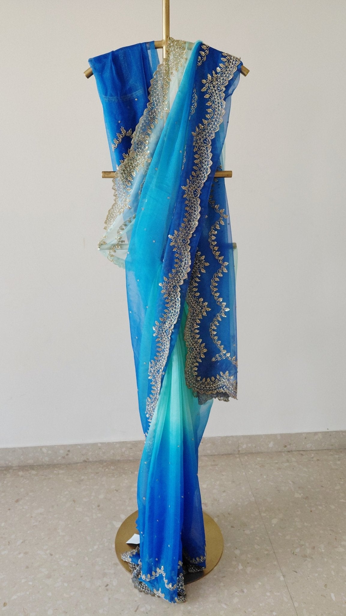 Pure Organza Saree in heavy zardozi handwork in ombré shades (Not viscose organza) - Kalyanam By Swati