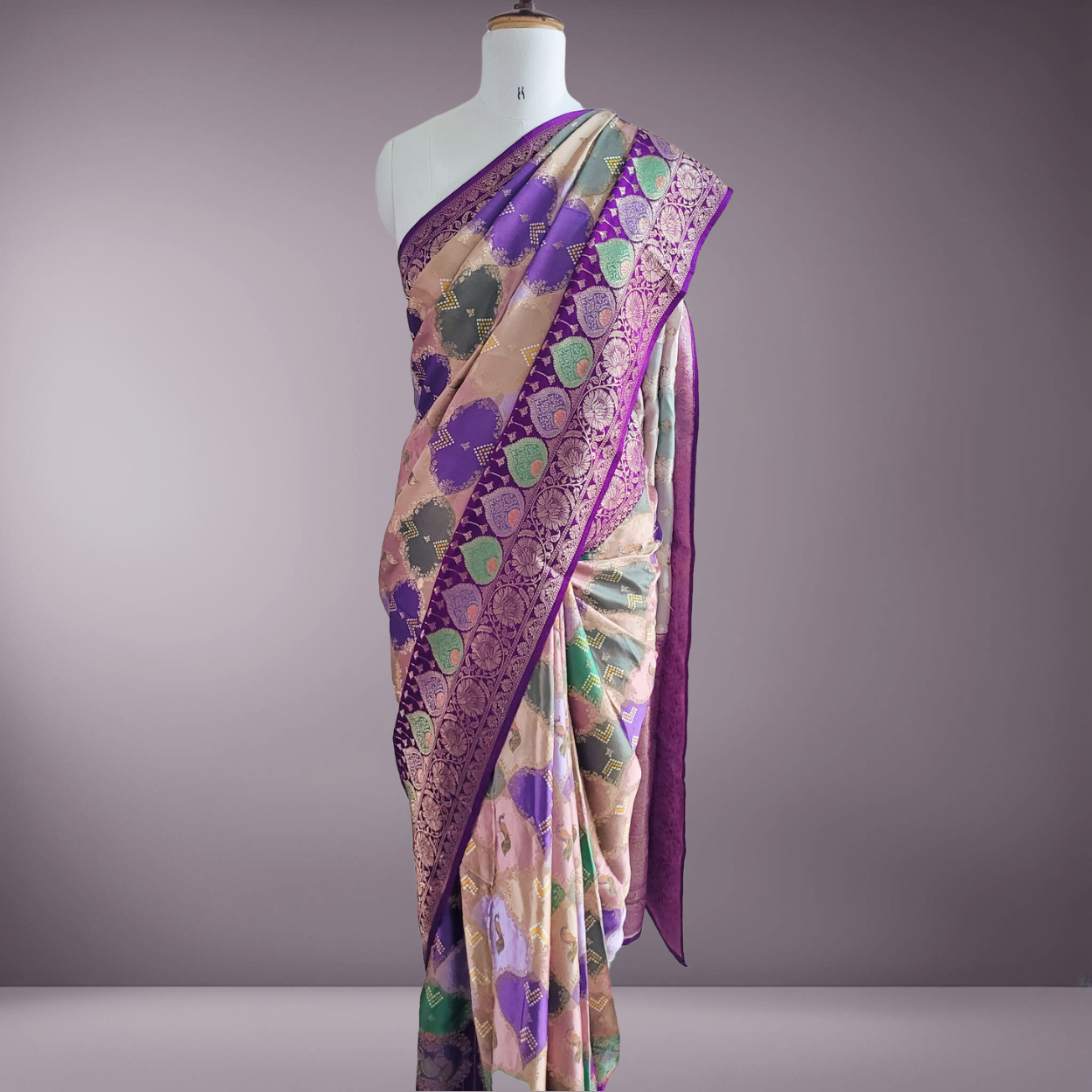 Banarasi Satin Mashru Silk Saree in Rangkaat Zari Weaving - Kalyanam By Swati